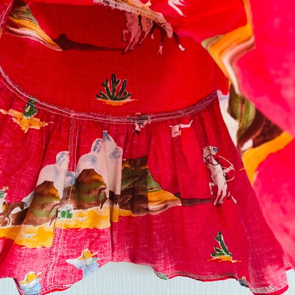 Vintage Western Print Girls Cotton Lace Collar Dress Flaw Size 5 - Picture 2 of 10